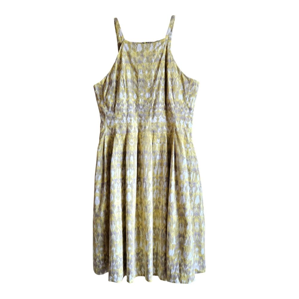CALVIN KLEIN Women 12 Dress Watercolor Yellow Lavender White Sleeveless Flared